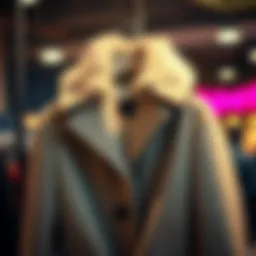 Stylish winter coat on a hanger